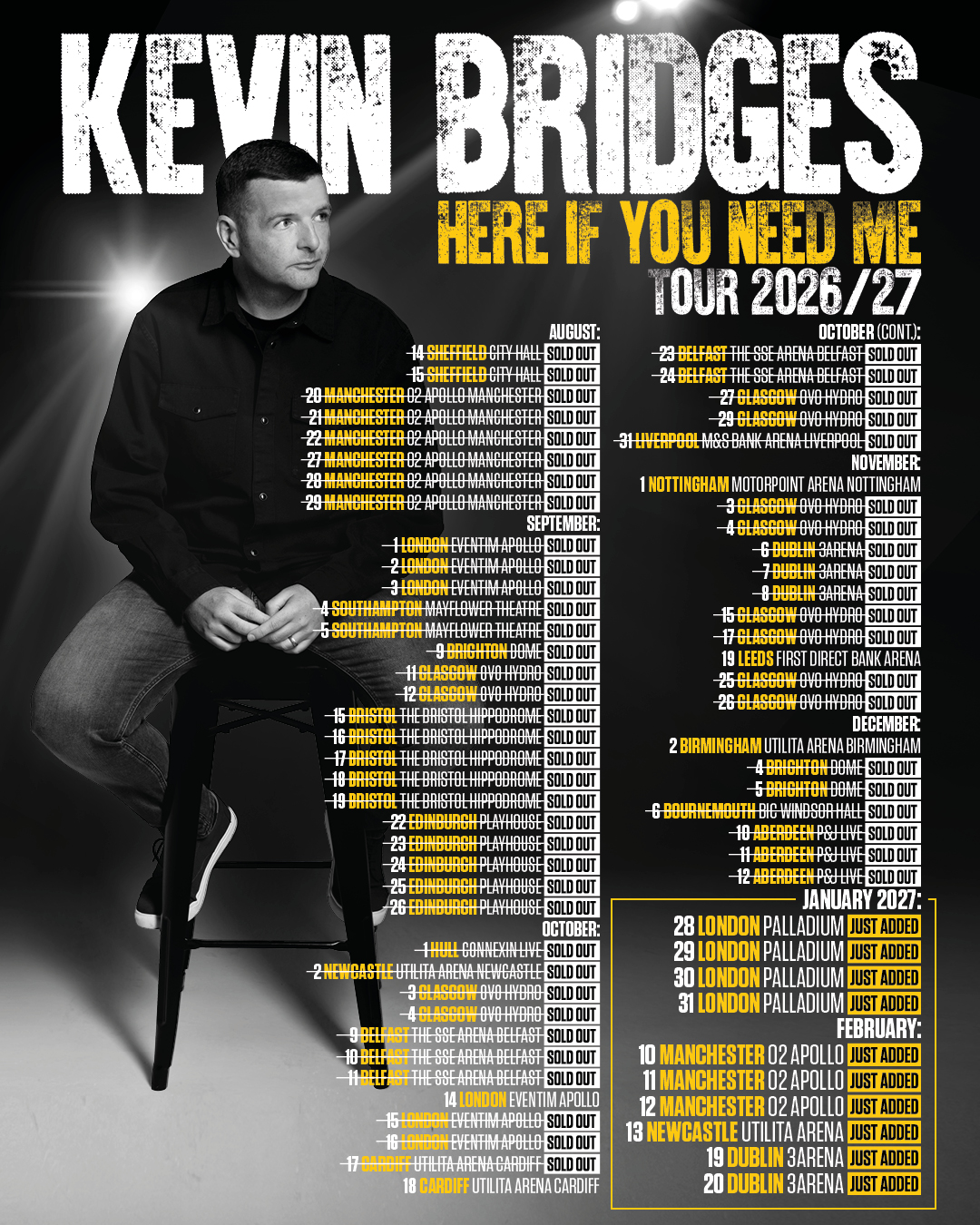 Kevin Bridges Tour Poster, partners with Twickets